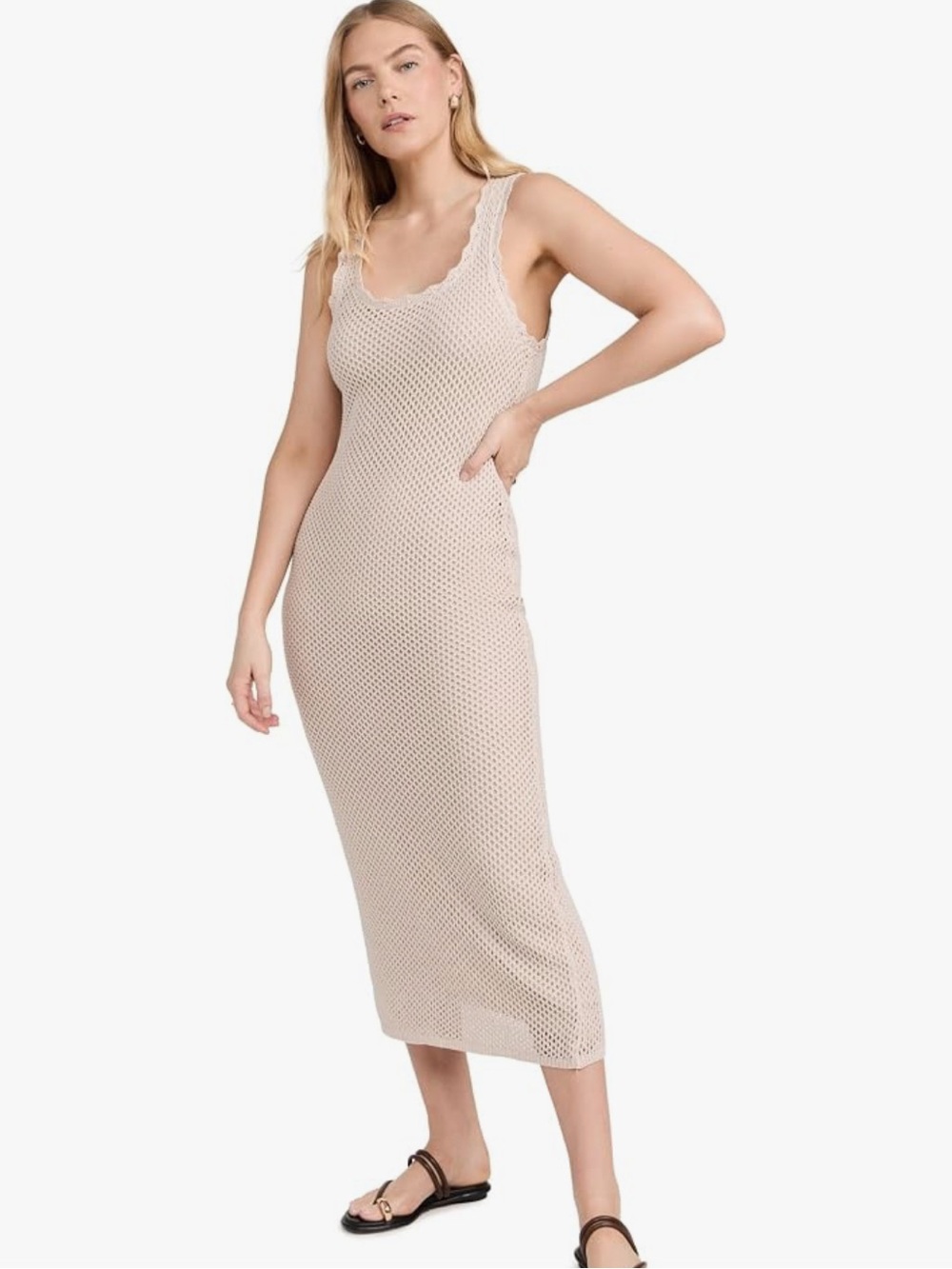 Sleeveless Knit Maxi Dress in Beige